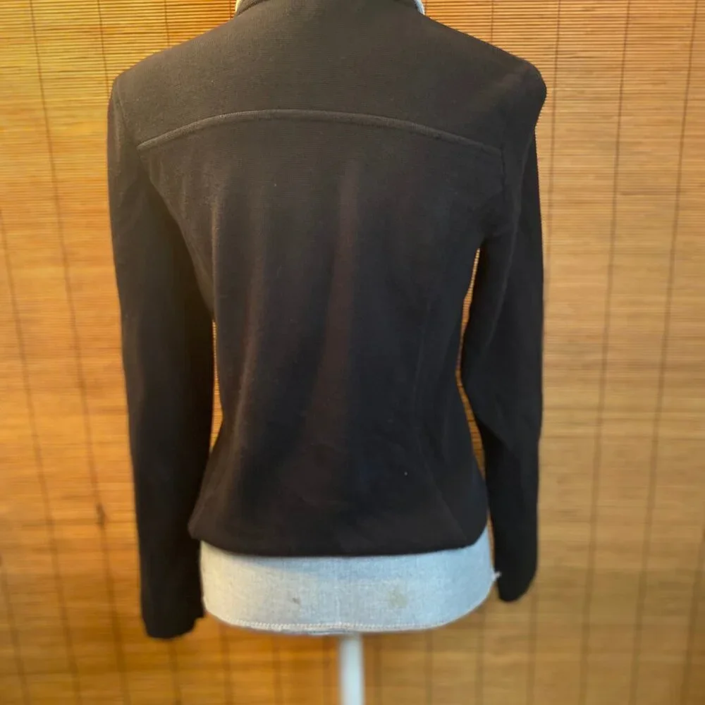 Lauren Ralph Lauren Black & White Sweater Jacket Off Set Zipper Detail Size MP - Picture 5 of 10